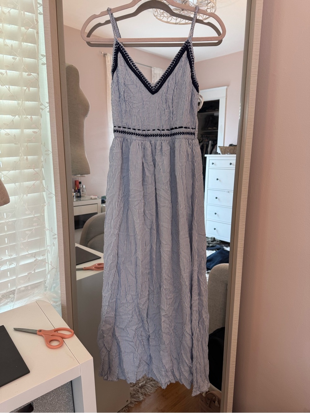 Japna Blue and White Striped Maxi Dress with Navy Trim